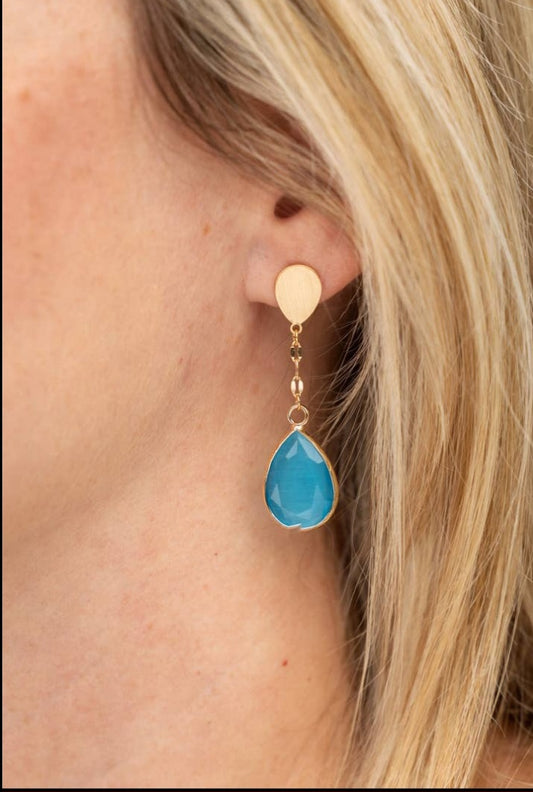 Teardrop Cateye Drop Post Earrings, Turquoise