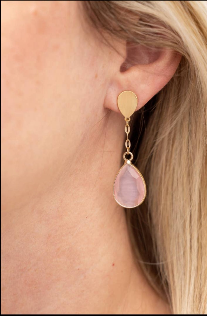 Teardrop Cateye Drop Post Earrings, Blush Pink