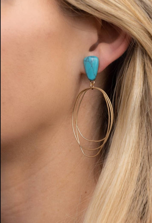 Stone 3 Layer Earrings, Turquoise