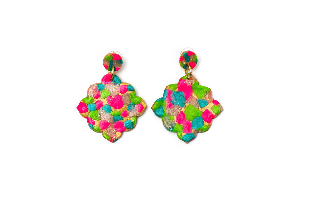 Pink, Turquoise & Green Confetti Dangles