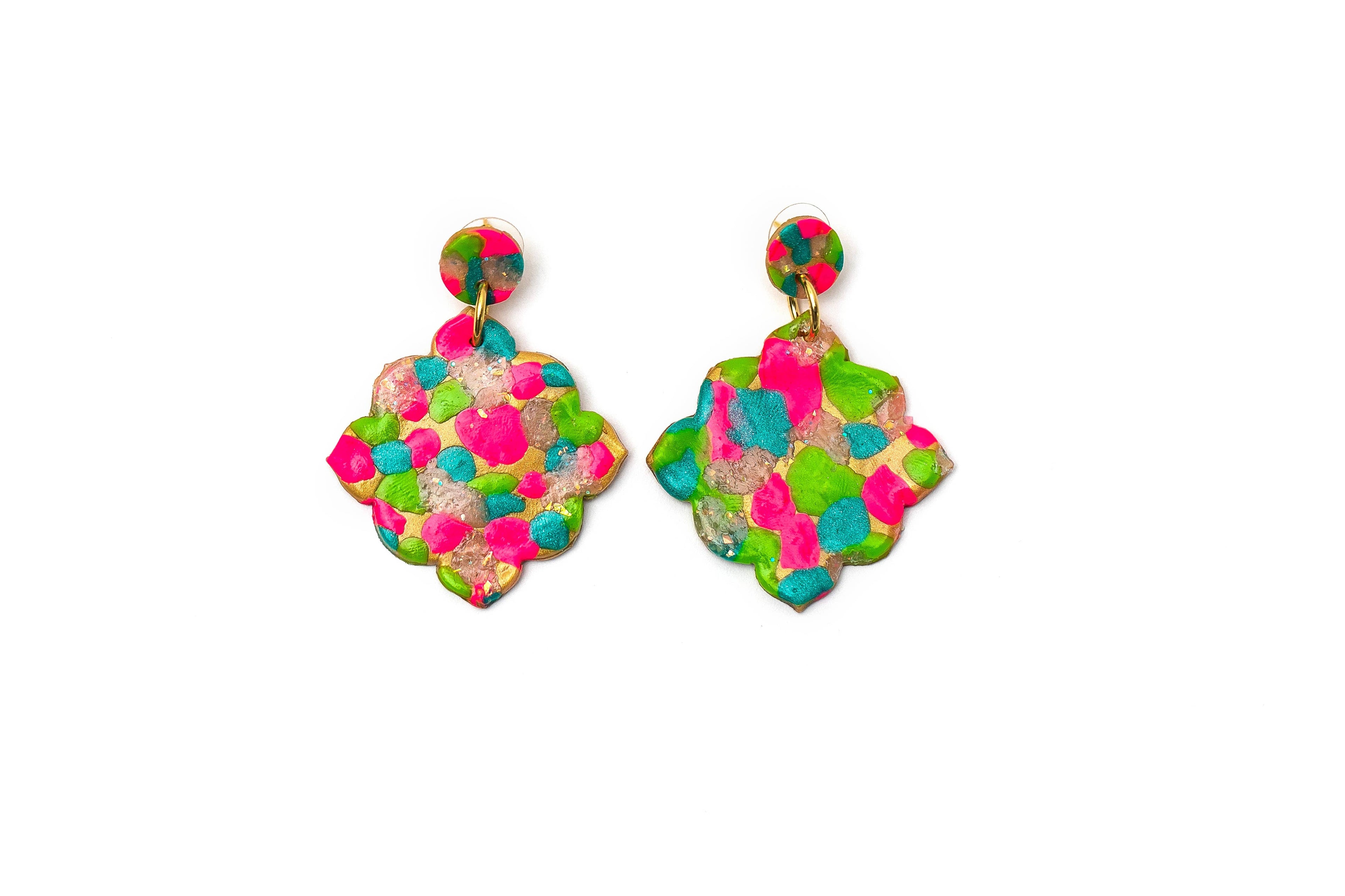 Pink, Turquoise & Green Confetti Dangles