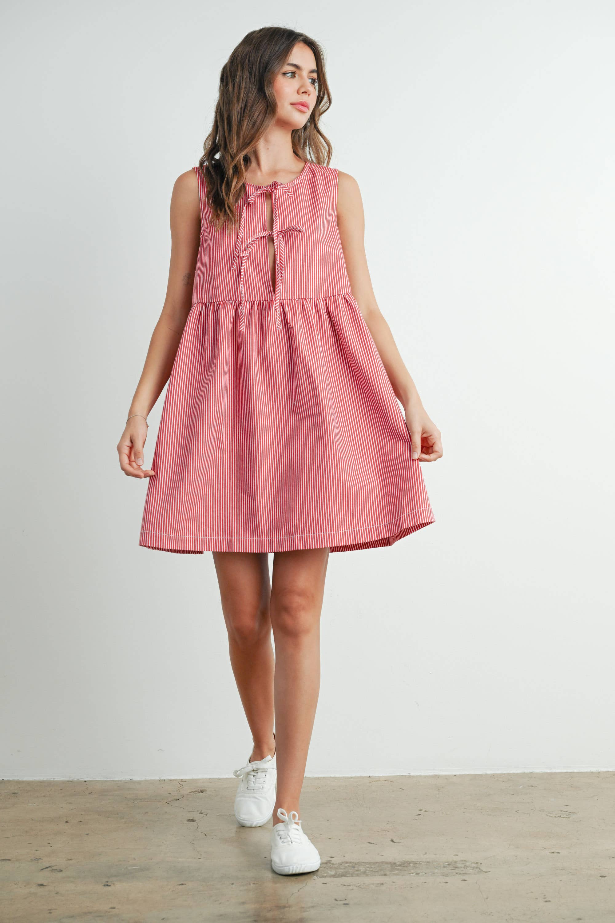 Mini Red Stripe Bowknot Dress - BMD7605