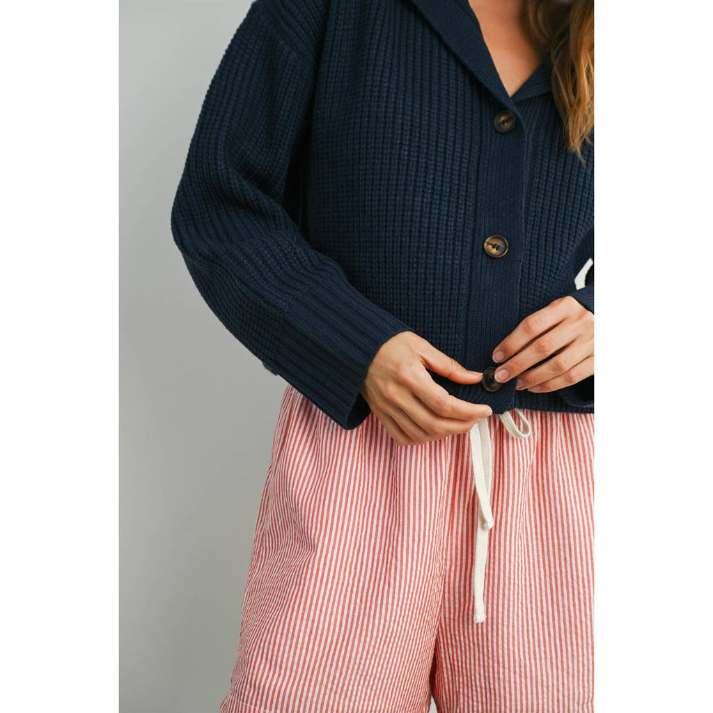 Knit Collared V-Neck Buttoned Long Sleeve Top - BMW7924