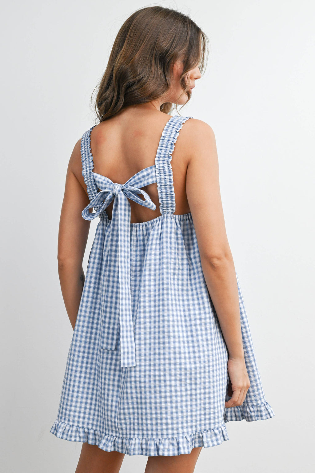 Back-Tie Smocked Yoke Ruffle Hem Dress - BMD8060