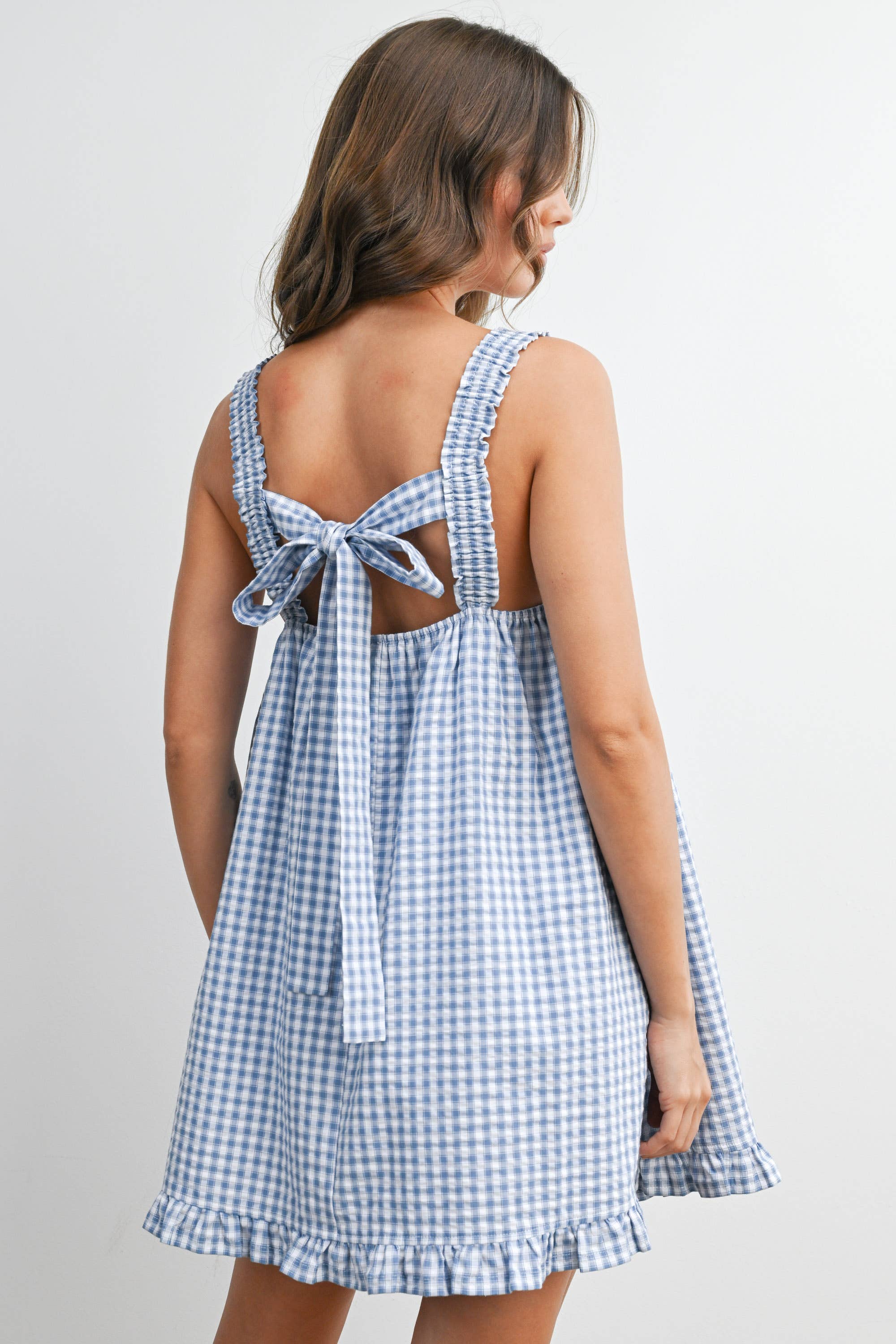 Back-Tie Smocked Yoke Ruffle Hem Dress - BMD8060
