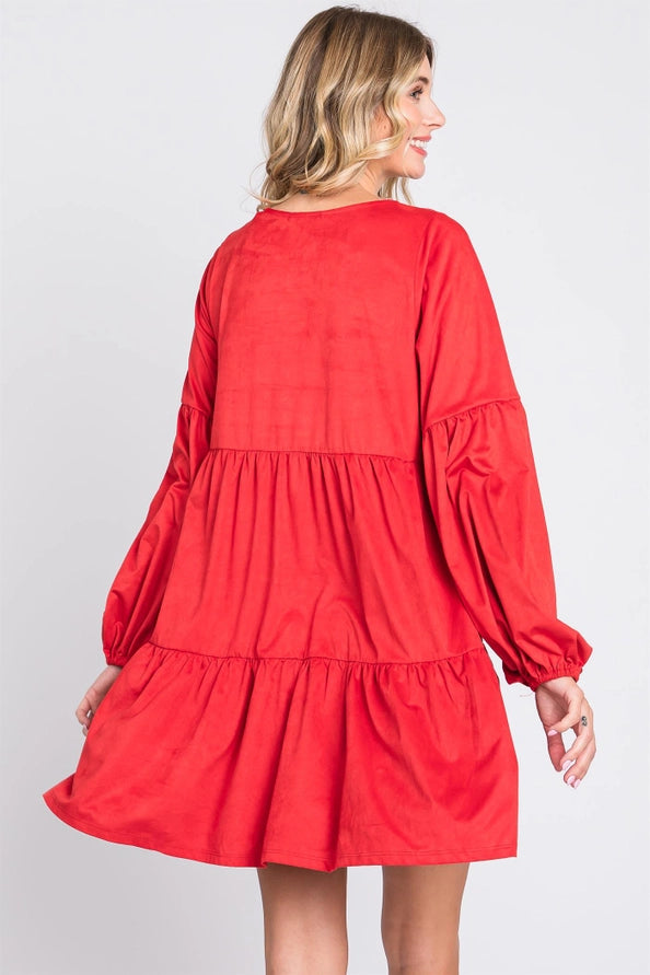 Riley Suede Tiered Holiday Dress