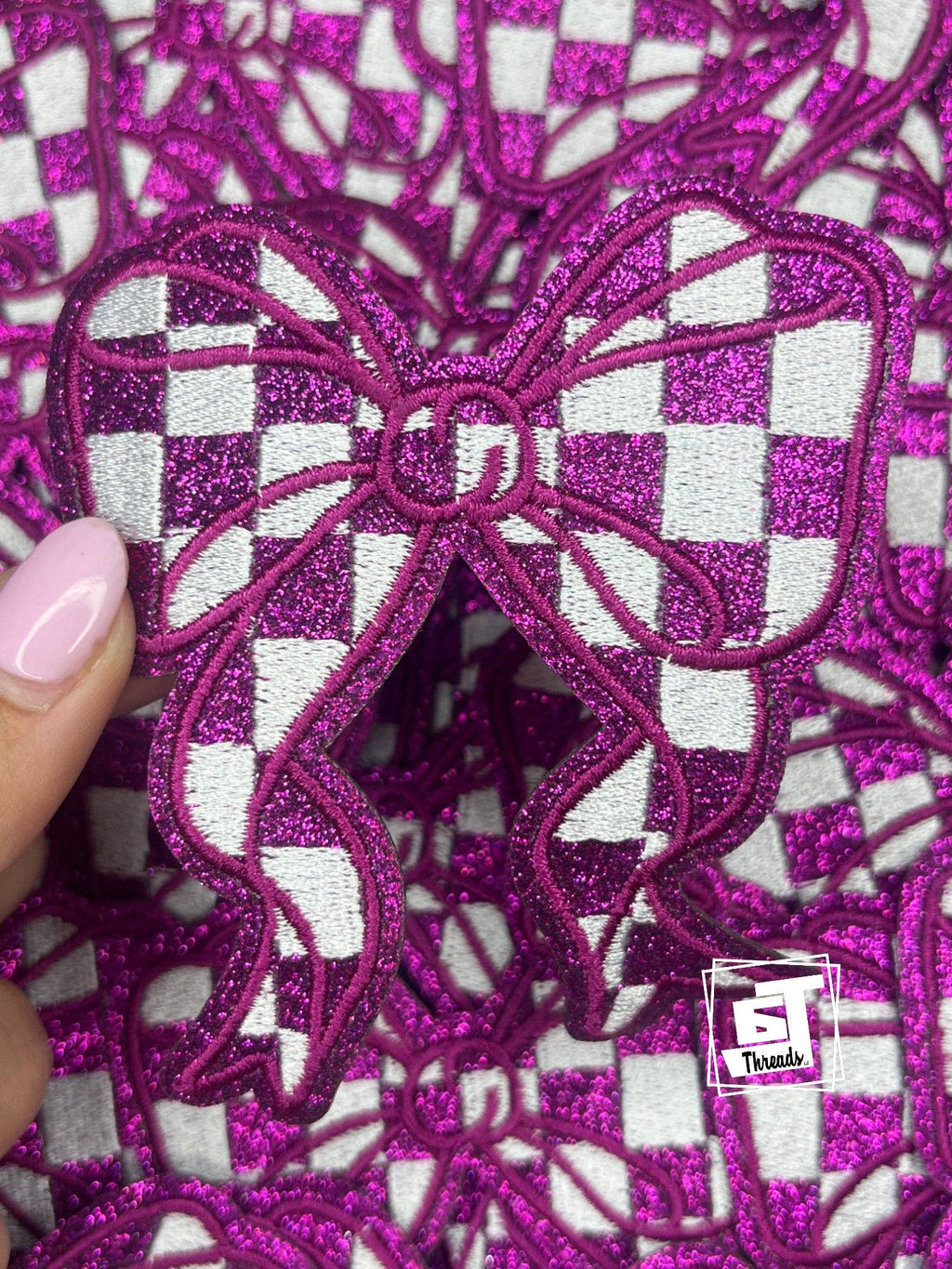 Glitter Checkered Bows...Cap Patch