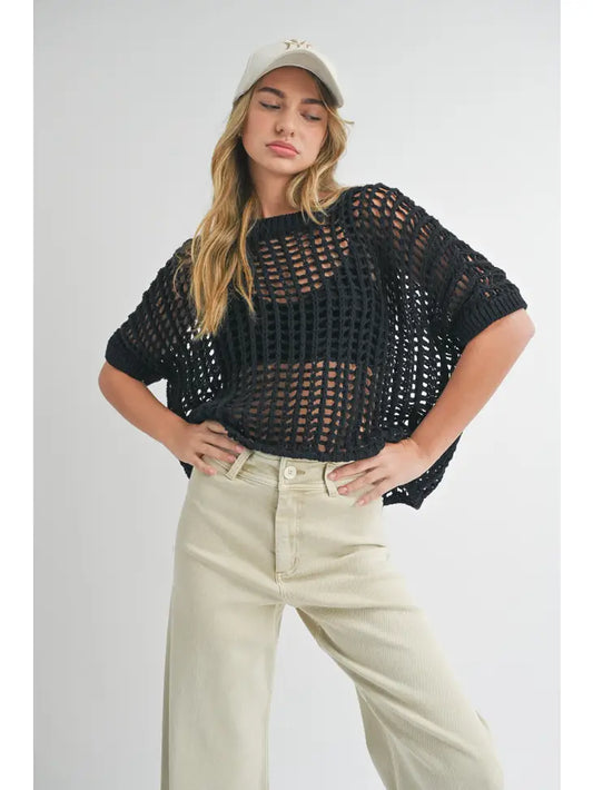 Talia Light Weight Net Patterned Knit Top