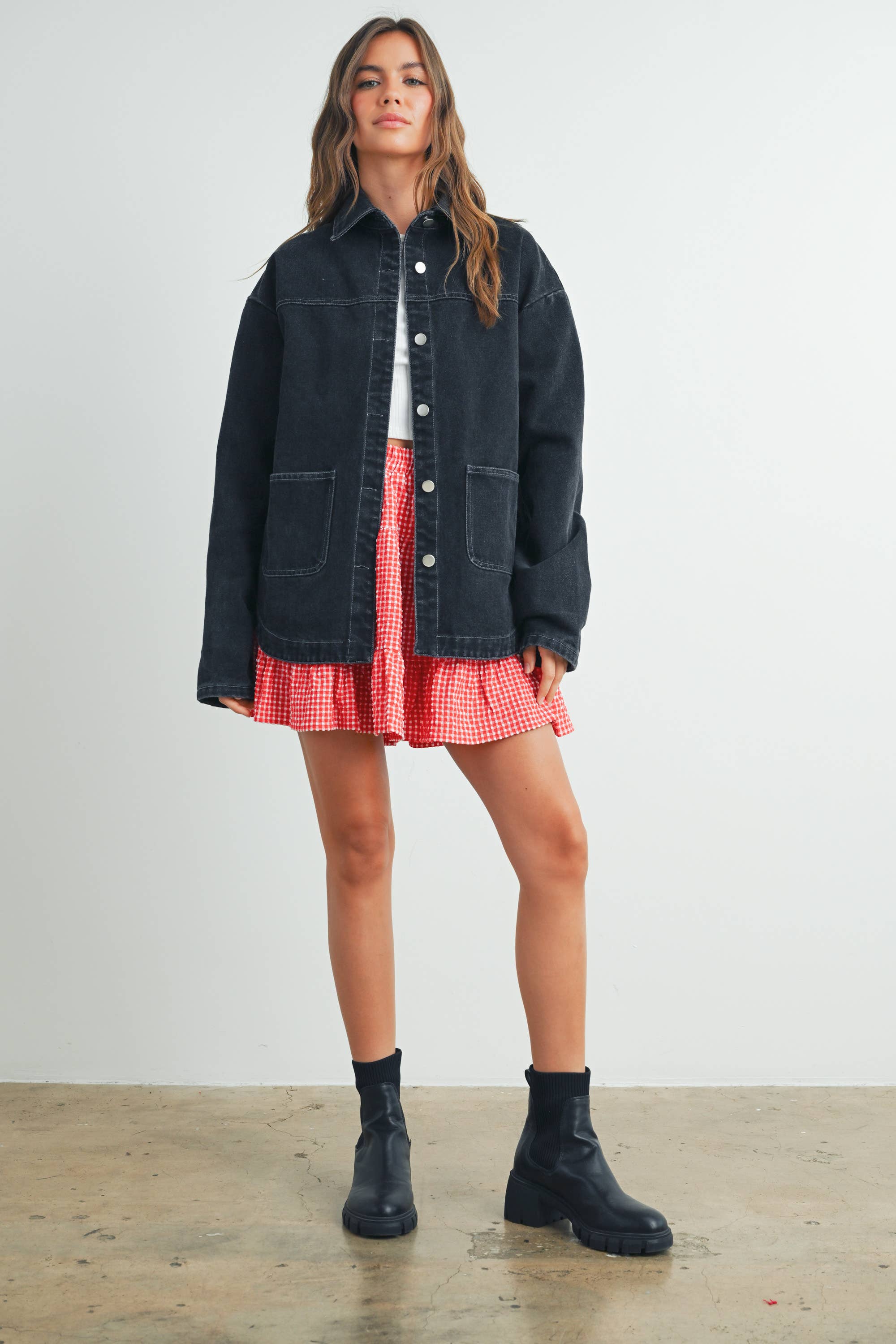 High Waist Tiered Check Skirt - BMS7530-B