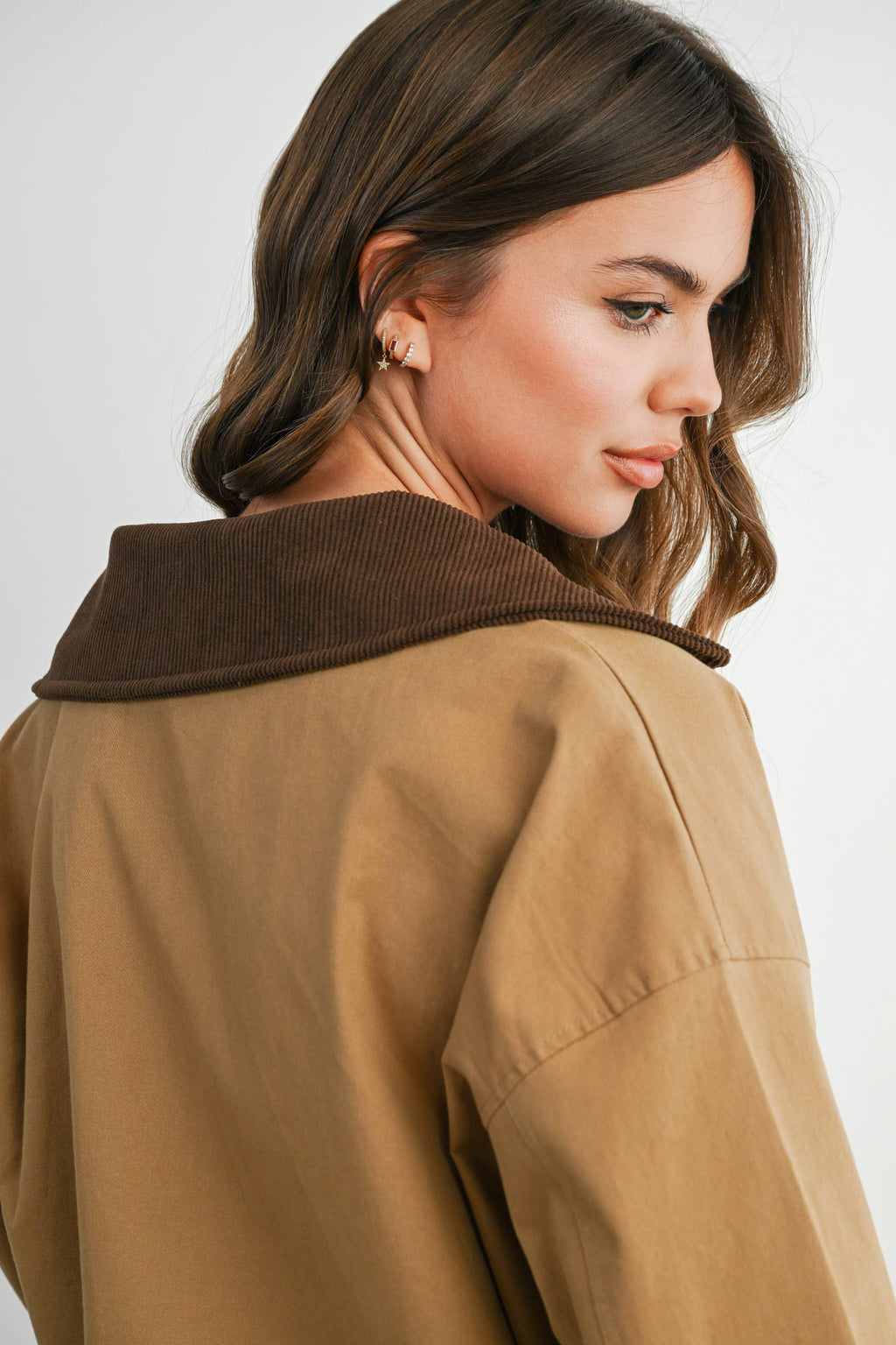 Collared Zip-Up Drawstring Jacket - BMJ7825