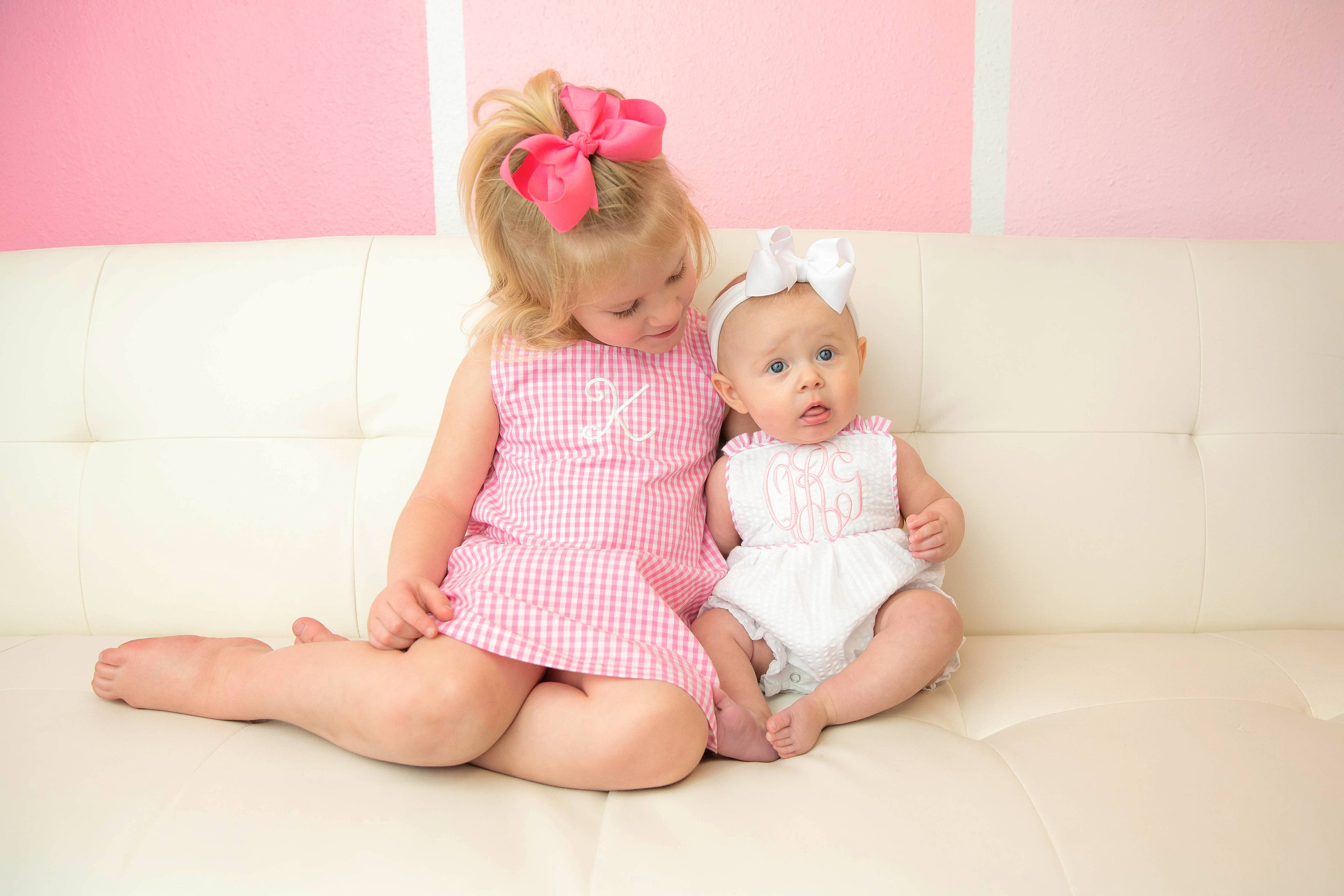 Girls Seersucker Sun Bubble - White with Pink Trim