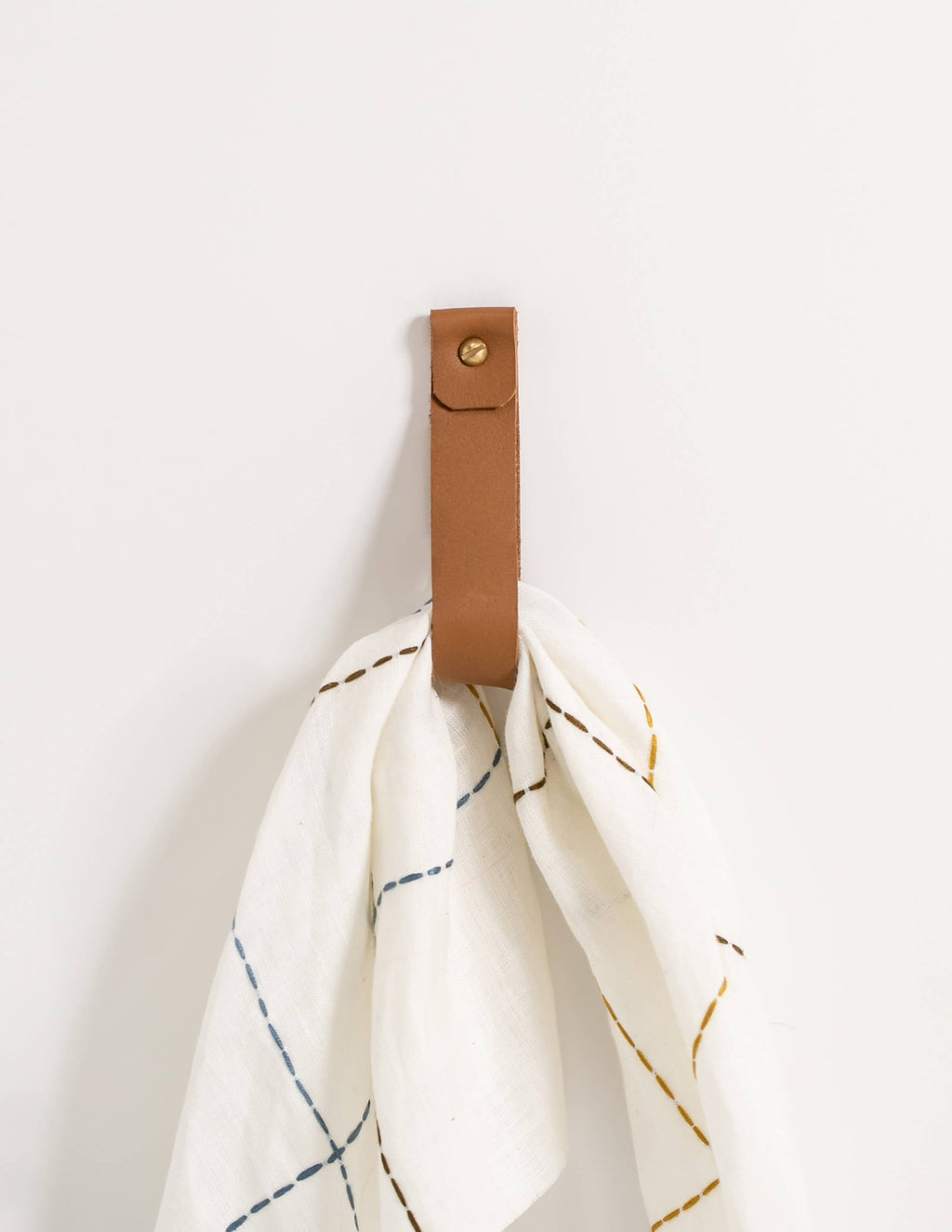 Medium Leather Towel Ring - Brass Finish [Round End]