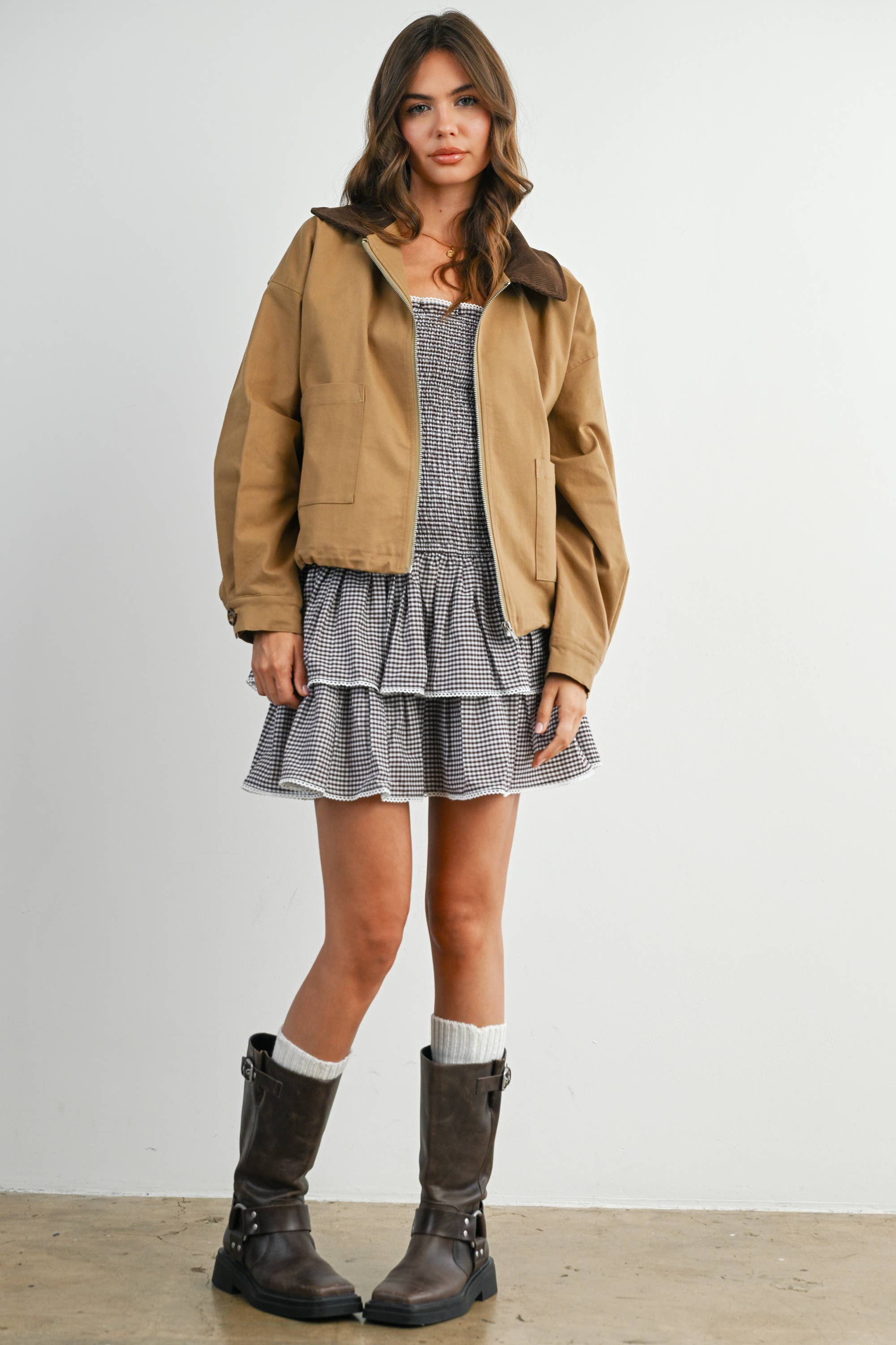Collared Zip-Up Drawstring Jacket - BMJ7825