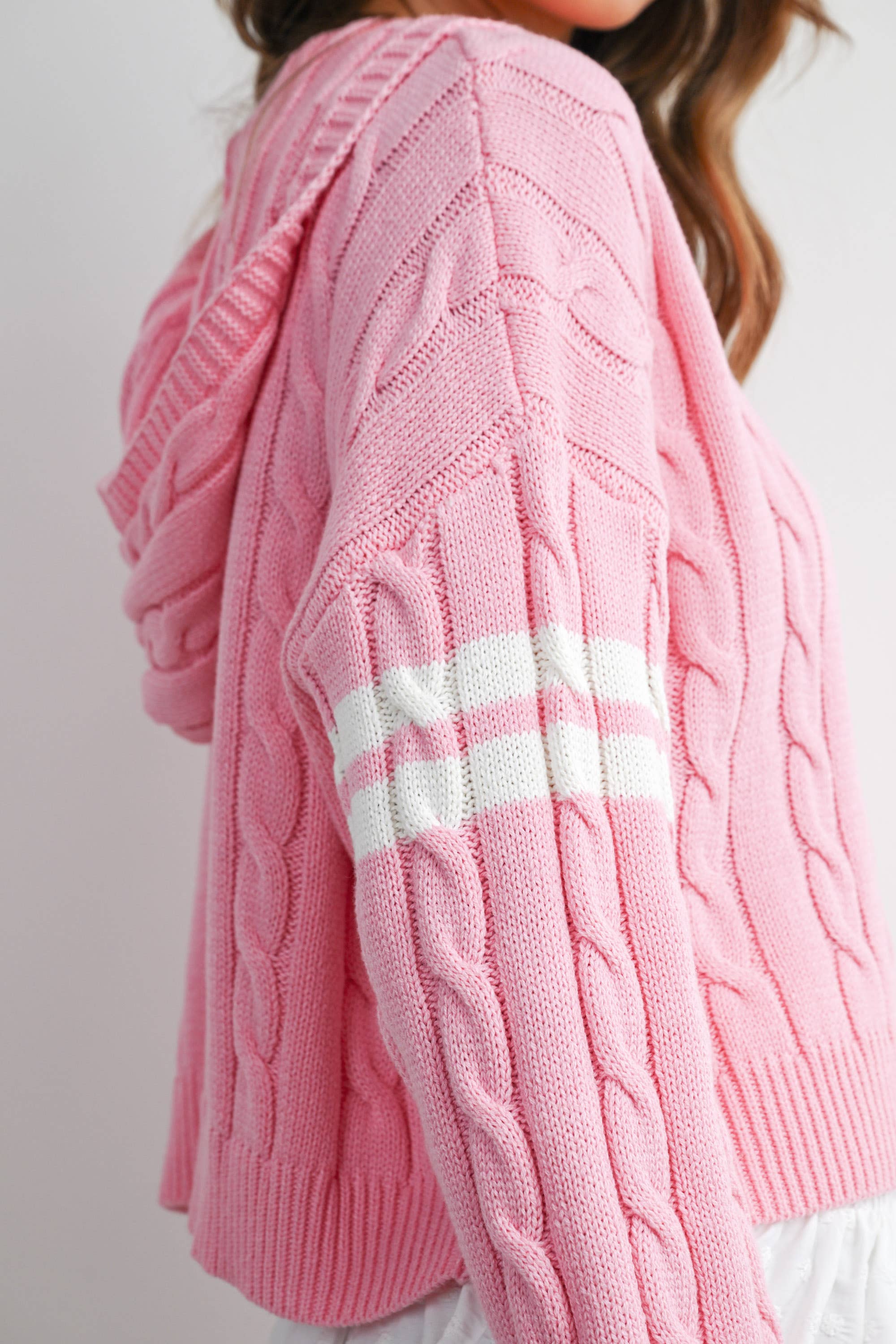 Cable Knit Zip-Up Hoodie Cardigan - BMC8196