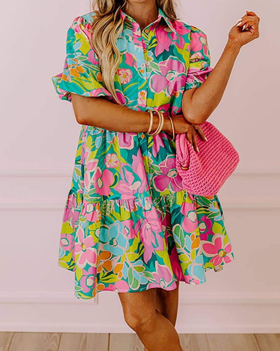 Floral Puff Sleeve Babydoll Dress