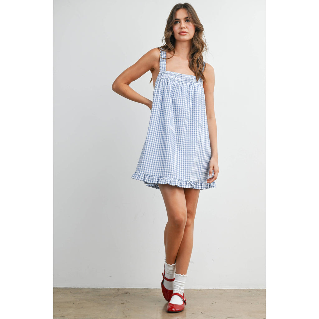 Back-Tie Smocked Yoke Ruffle Hem Dress - BMD8060
