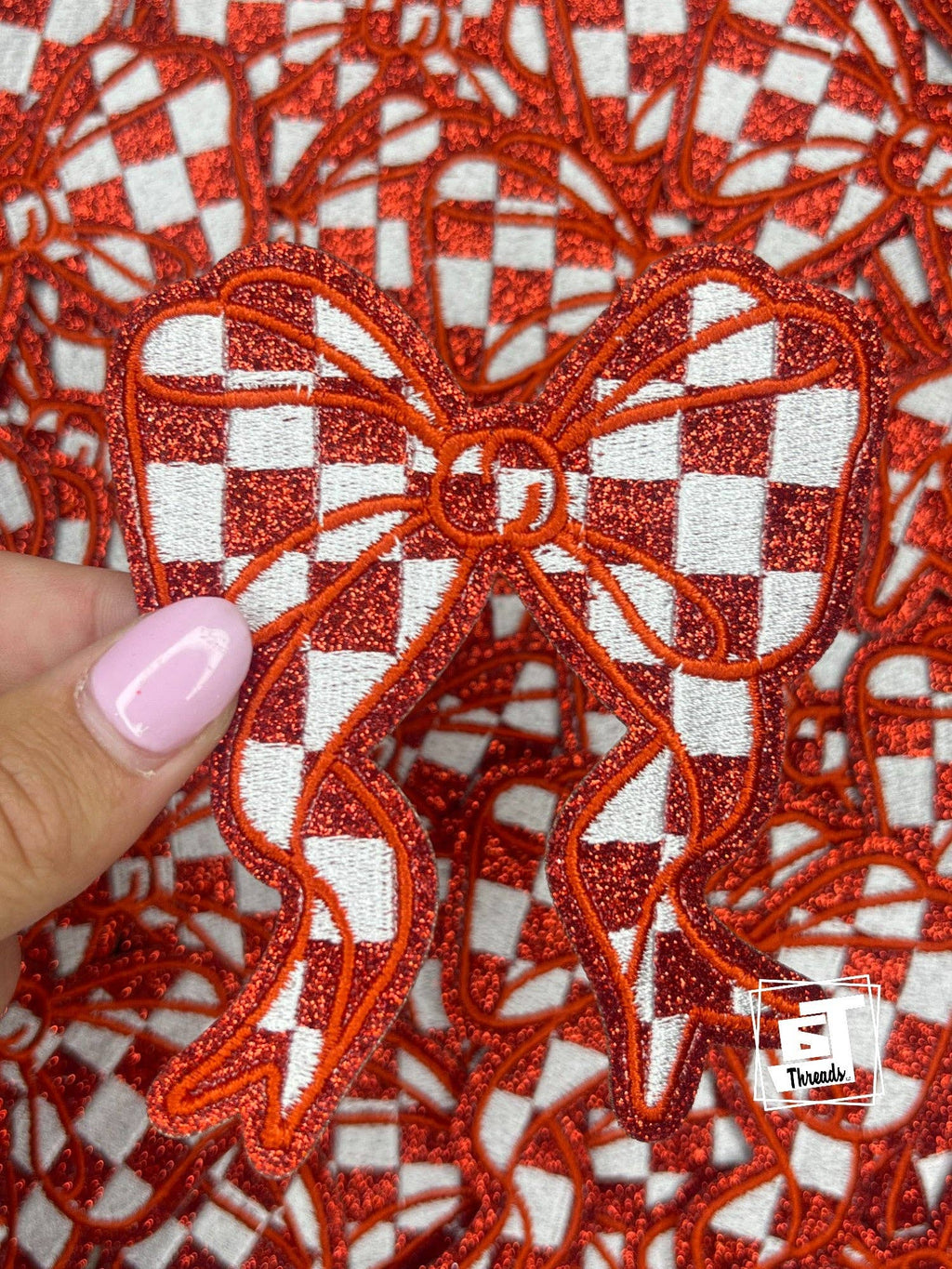 Glitter Checkered Bows...Cap Patch