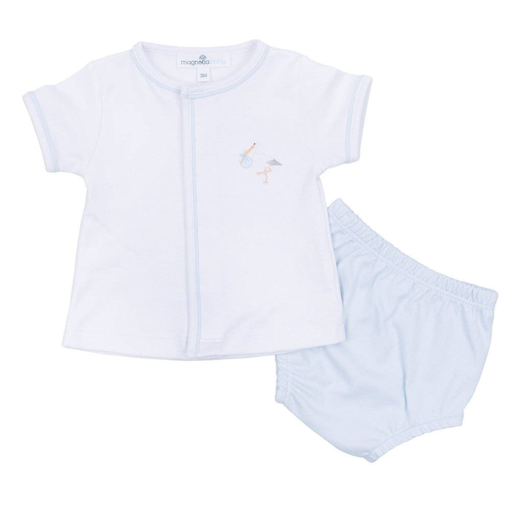 Vintage Stork Diaper Cover Set - Light Blue