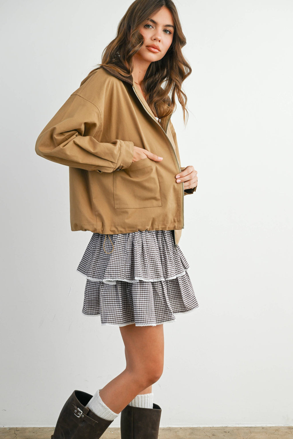 Collared Zip-Up Drawstring Jacket - BMJ7825