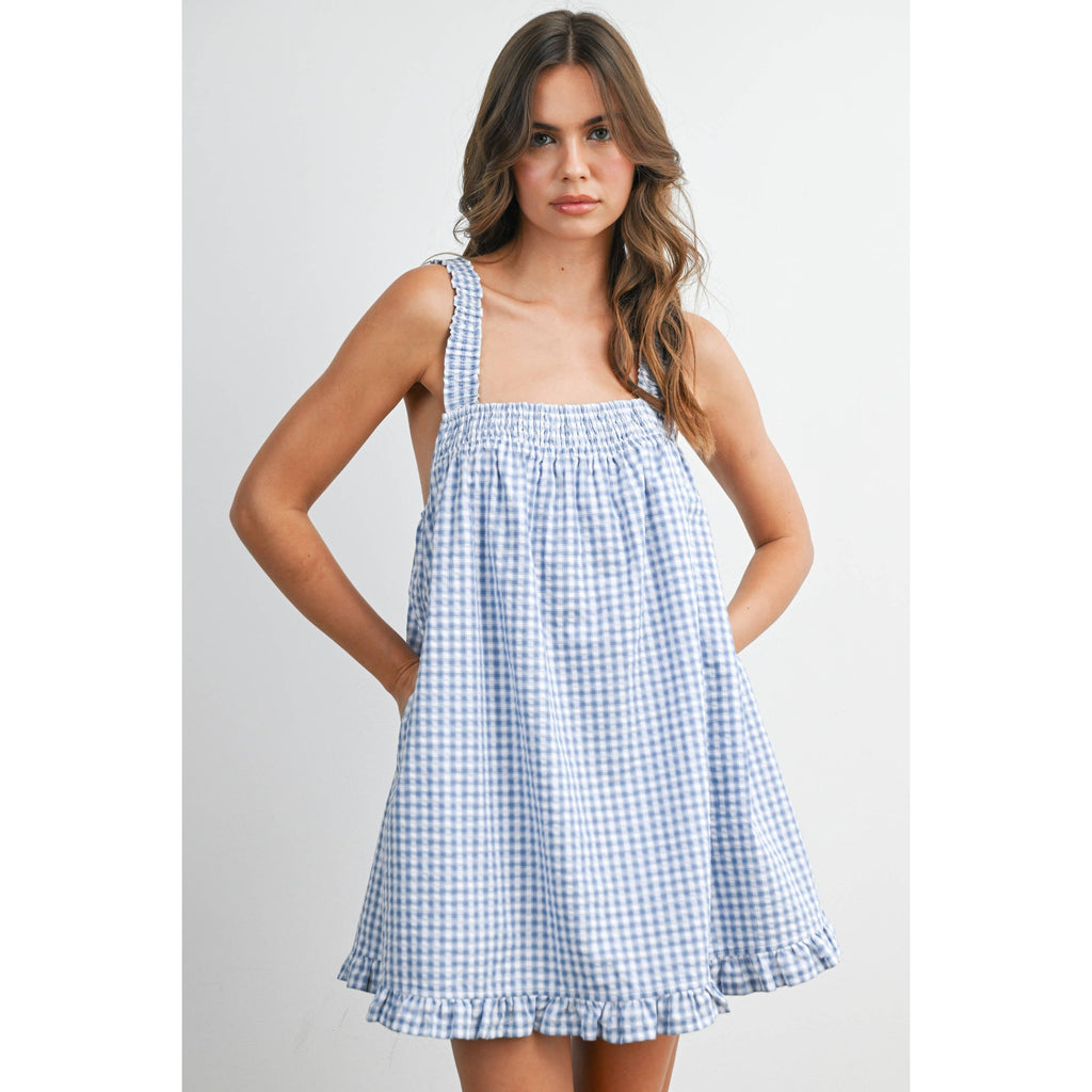 Back-Tie Smocked Yoke Ruffle Hem Dress - BMD8060