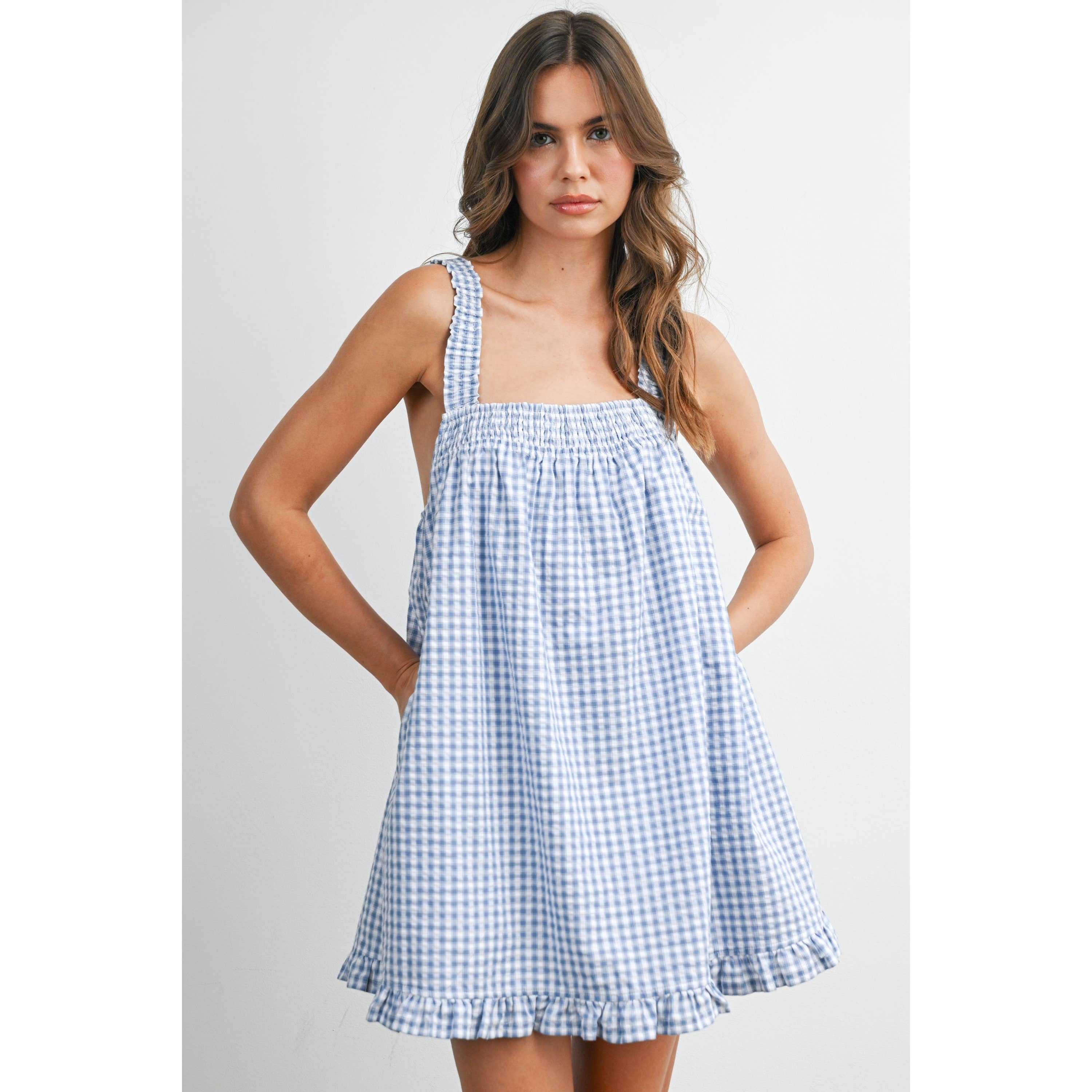 Back-Tie Smocked Yoke Ruffle Hem Dress - BMD8060