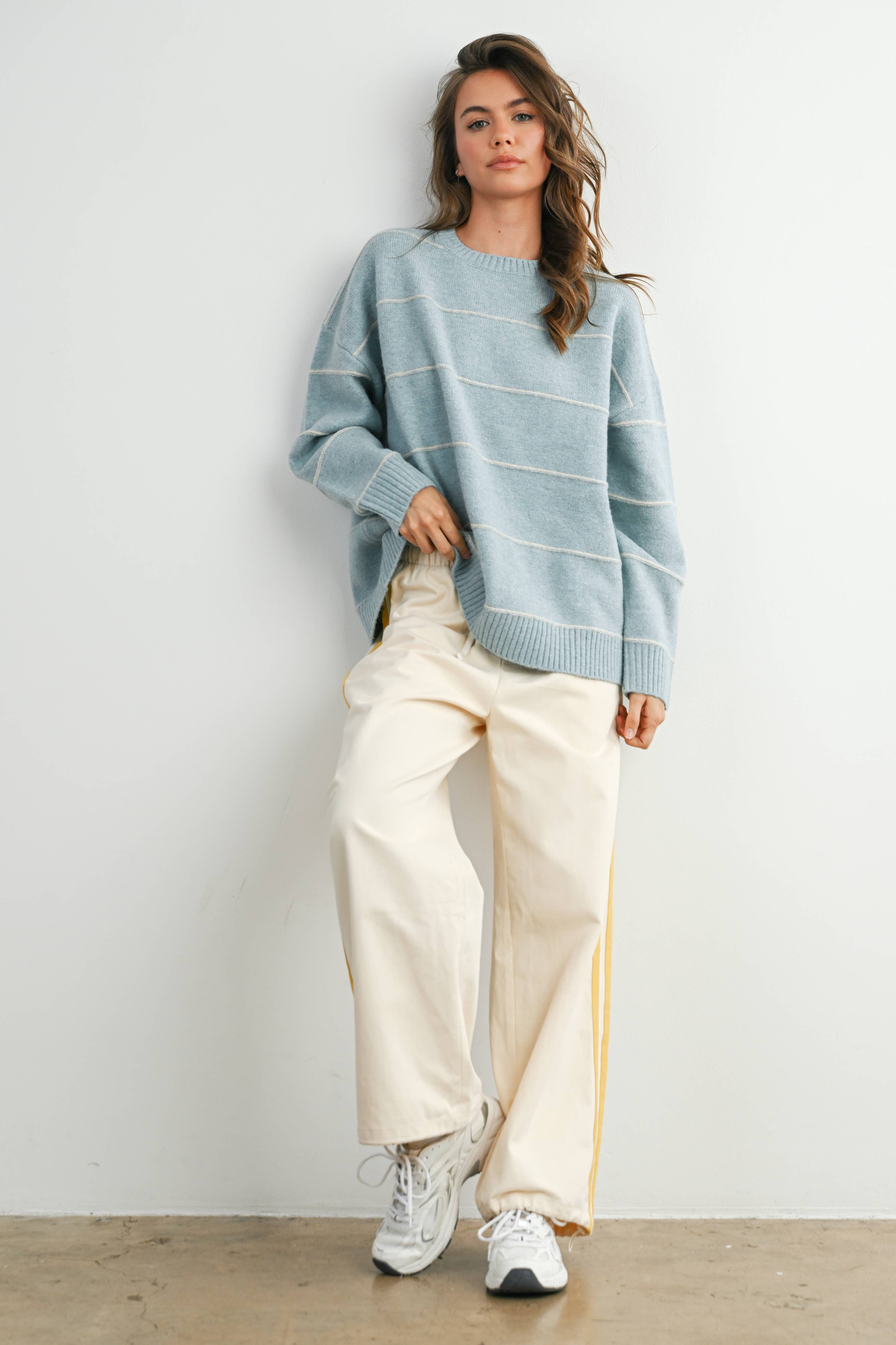 Striped Wide-Leg Drawstring Track Pants - BMP8039
