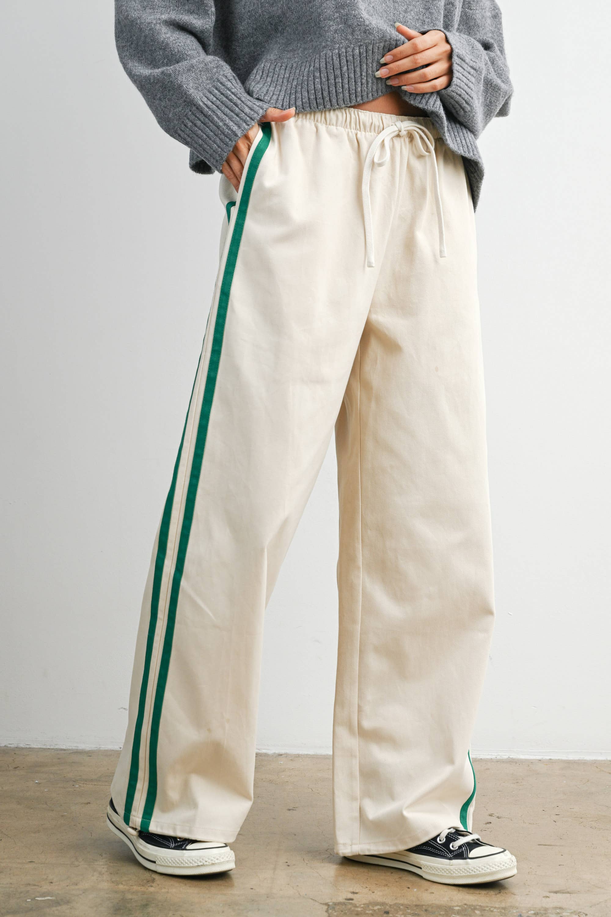 Striped Wide-Leg Drawstring Track Pants - BMP8039