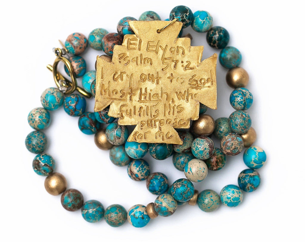 Double Strand Turquoise Sea Sediment Jasper with Jerusalem C