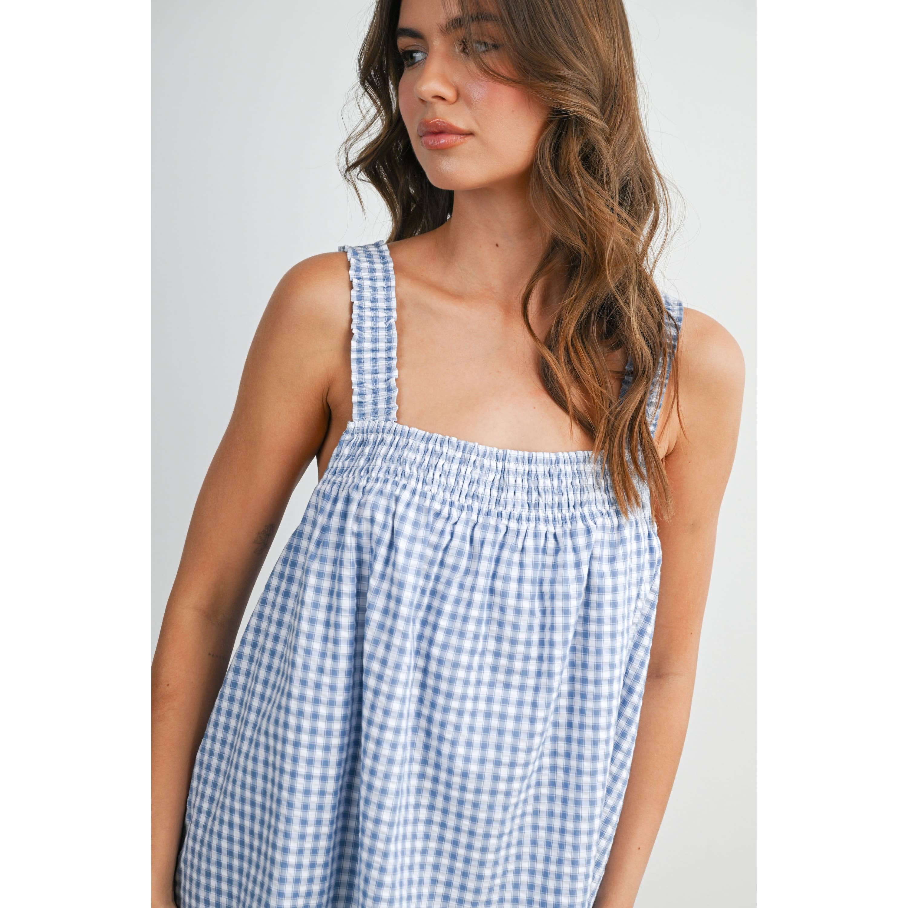 Back-Tie Smocked Yoke Ruffle Hem Dress - BMD8060