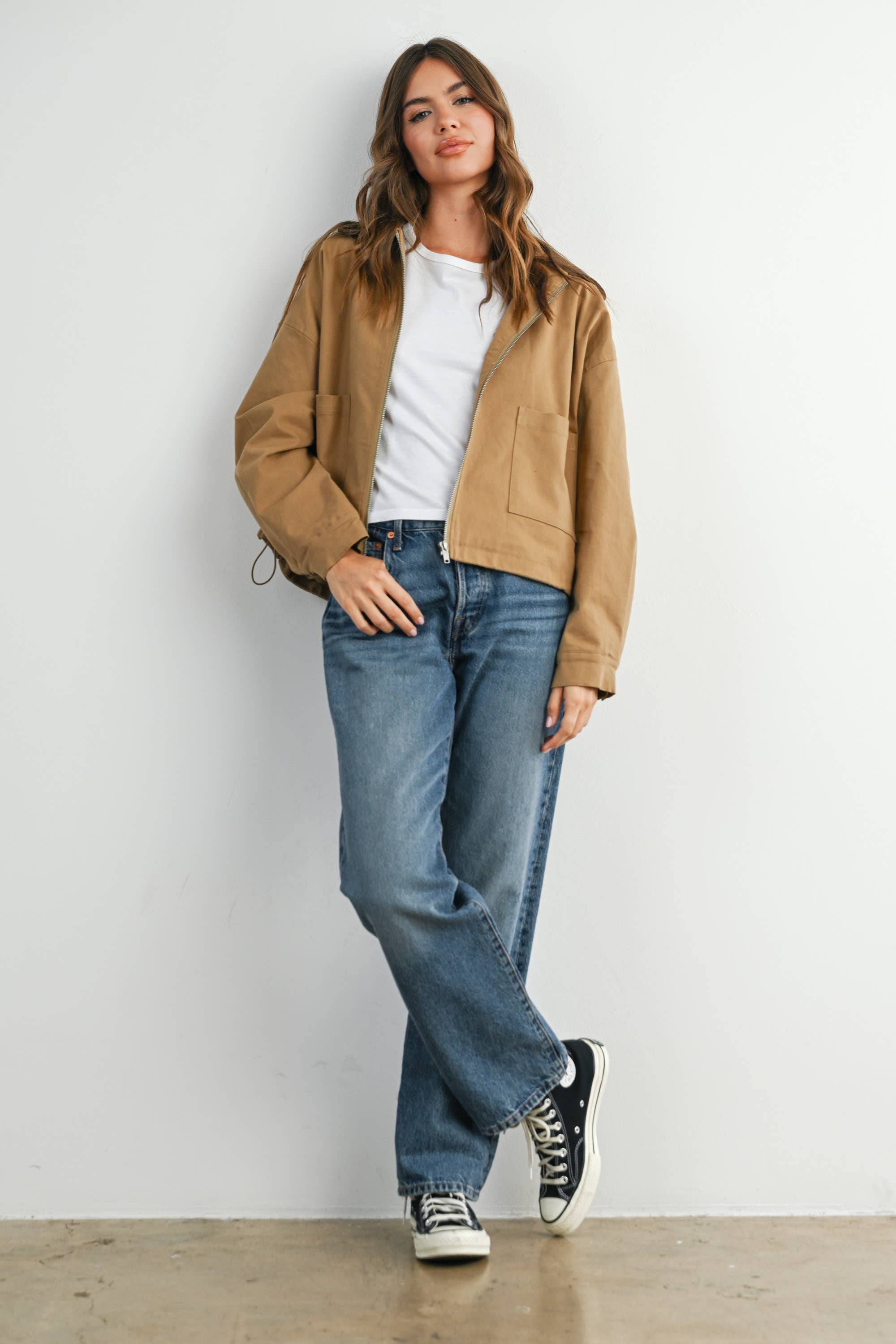 Collared Zip-Up Drawstring Jacket - BMJ7825