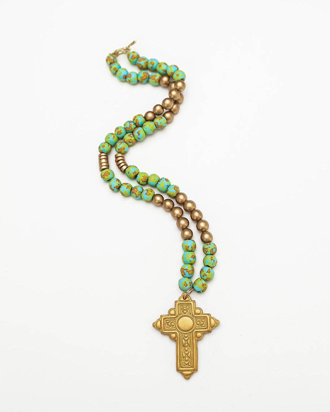 34" Rainforest Green Glass with Mary Cross