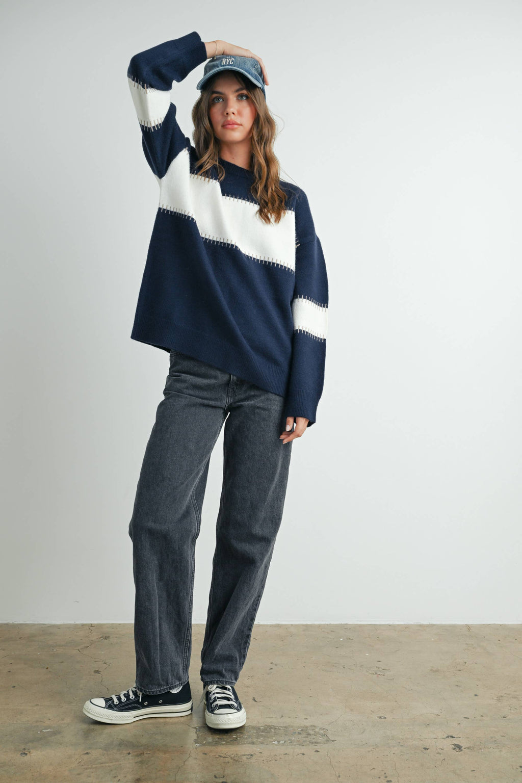 Color Block Striped Crew Neck Sweater - BMW7501