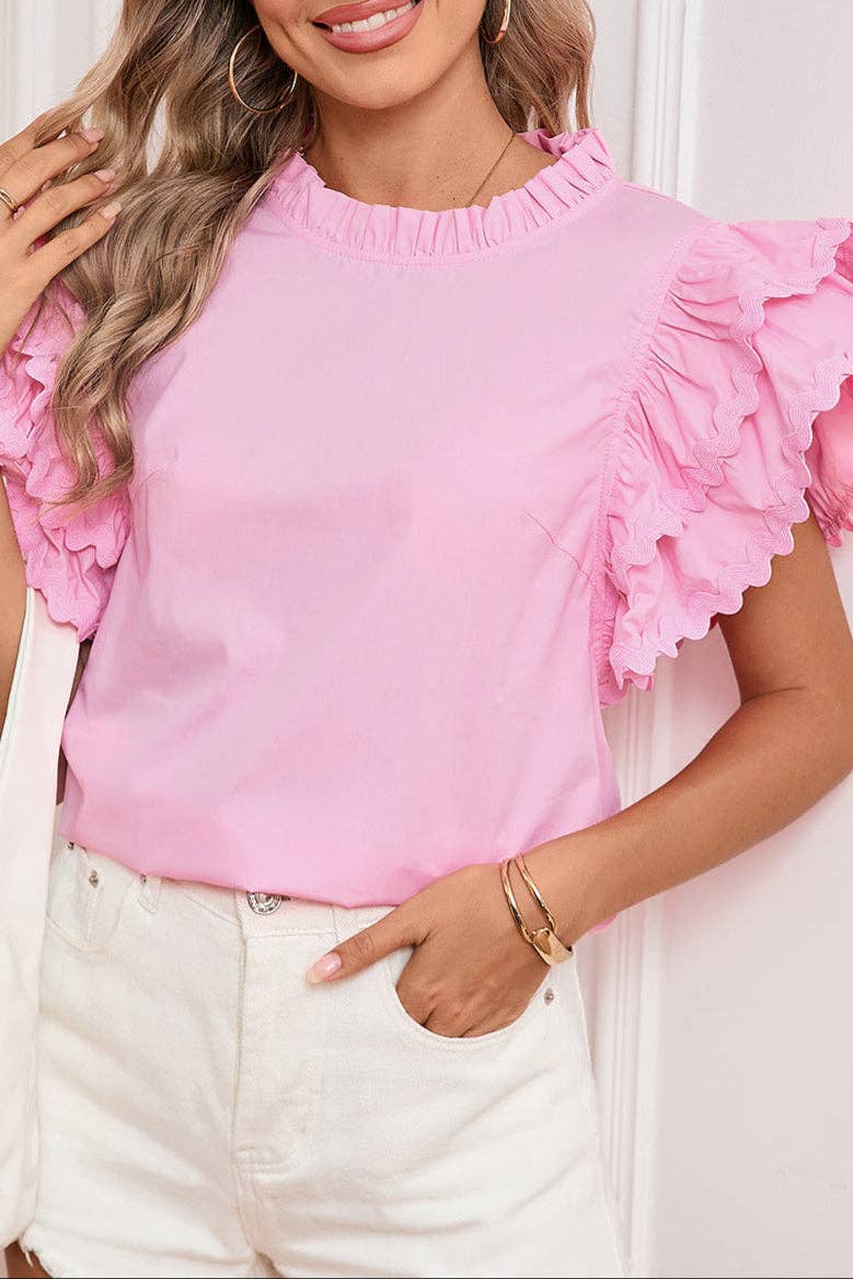 Ric-Rac Ruffle Short Sleeve Summer Blouse