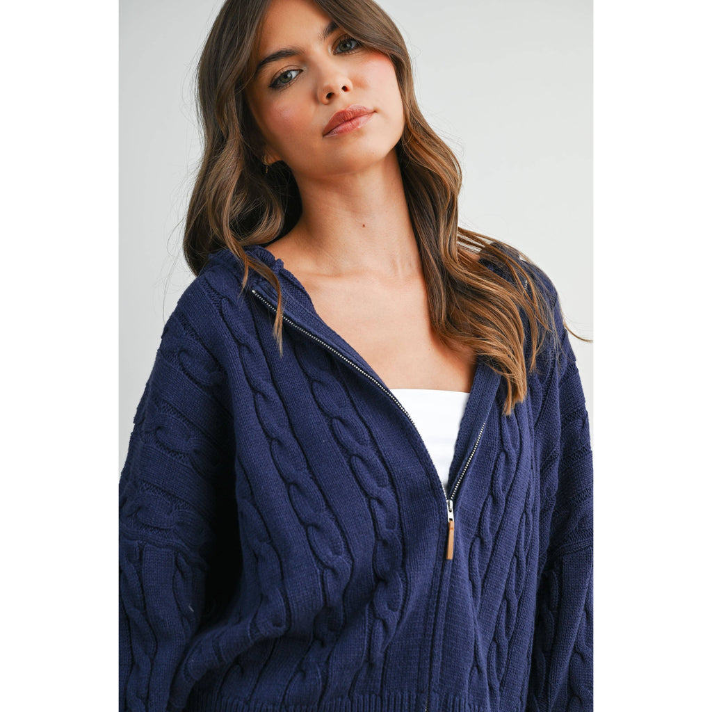 Cable Knit Zip-Up Hoodie Cardigan - BMC8196