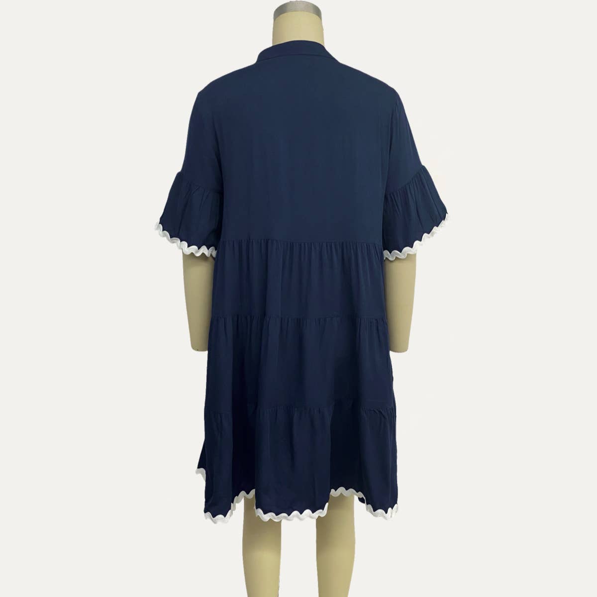 Adorable Navy Button-Front Short Sleeve Babydoll Dress