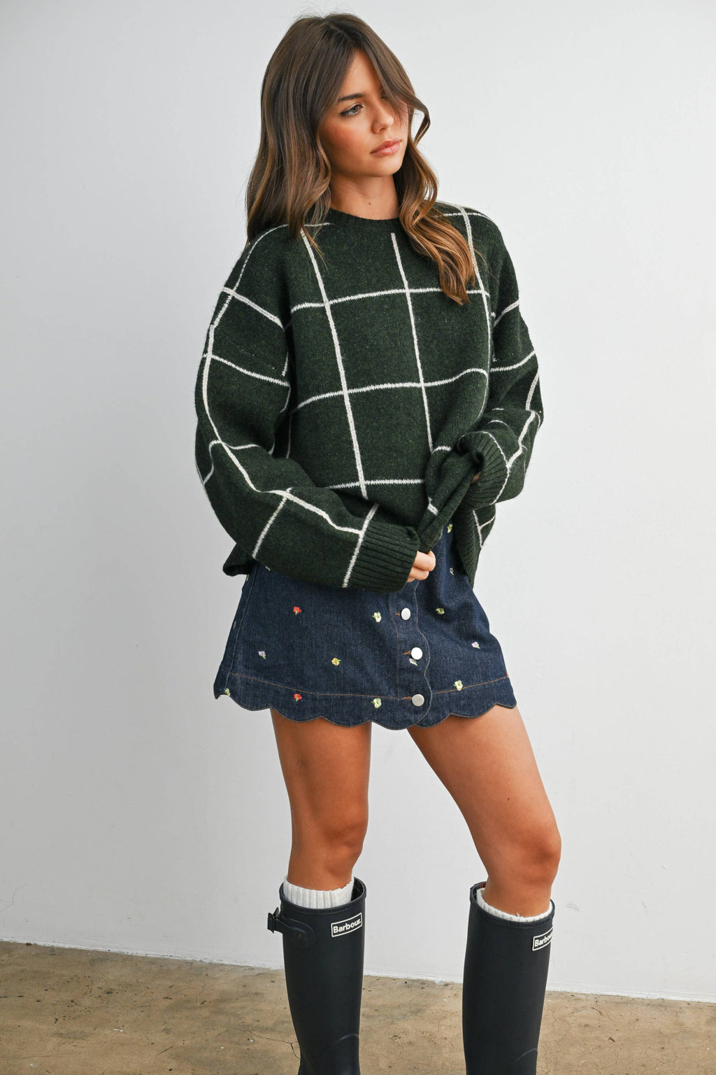 Checkered Crew Neck Knit Sweater - BMW8077
