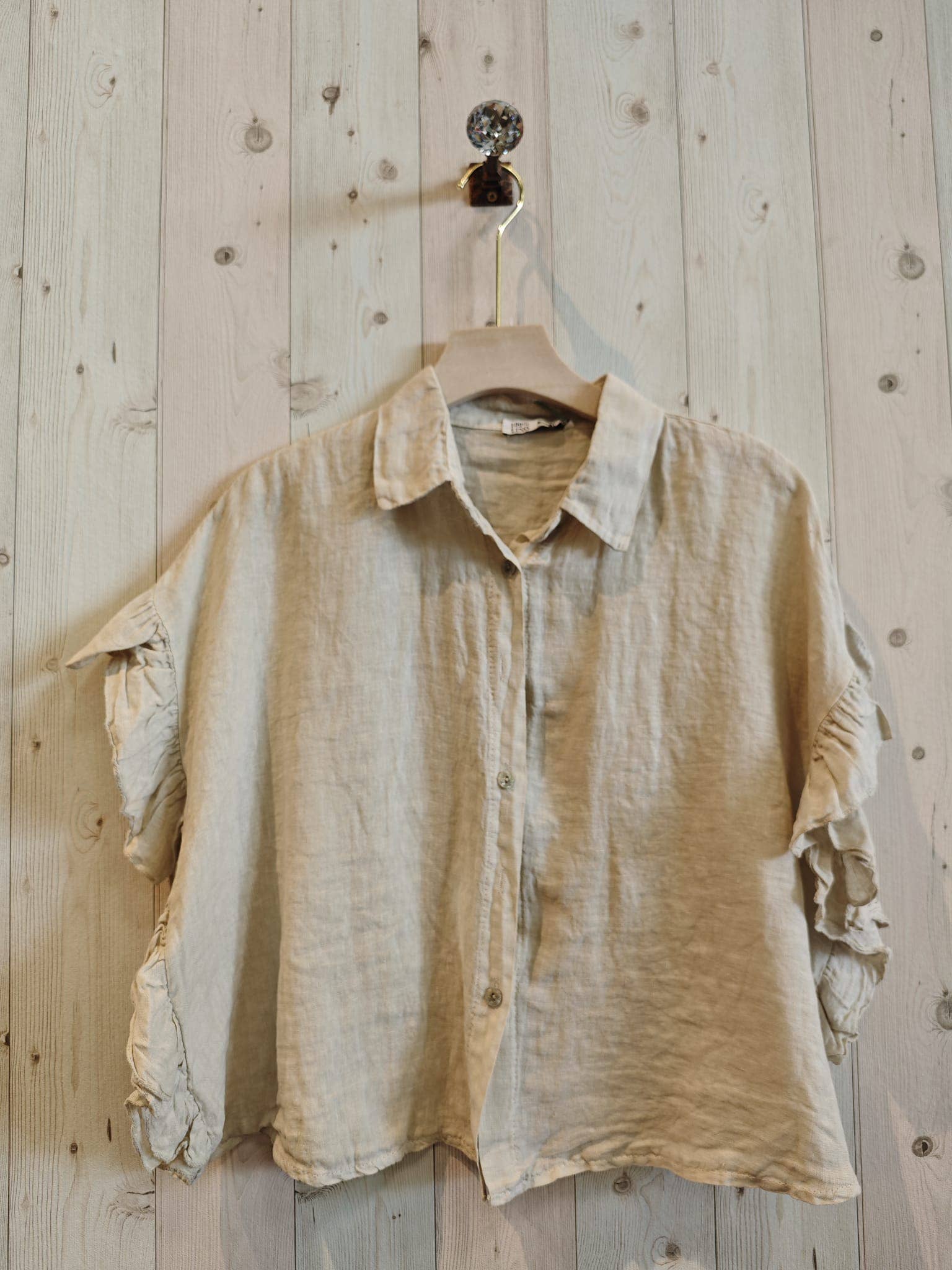 REF 20411 BLOUSE WITH RUFFLE SLEEVES 100% LINEN