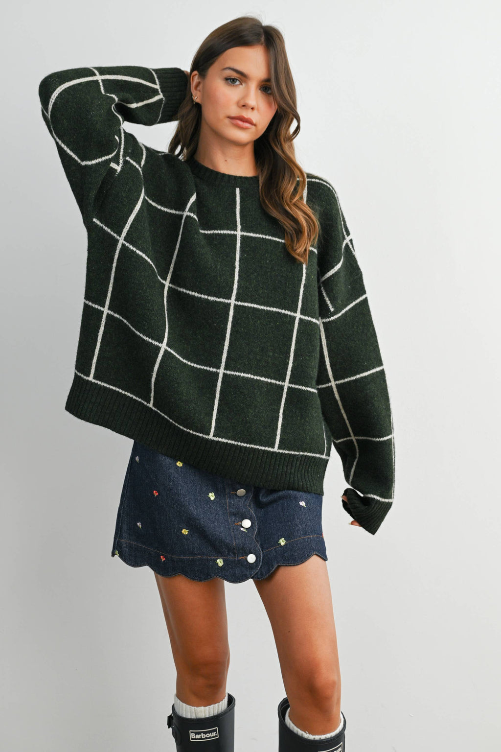 Checkered Crew Neck Knit Sweater - BMW8077