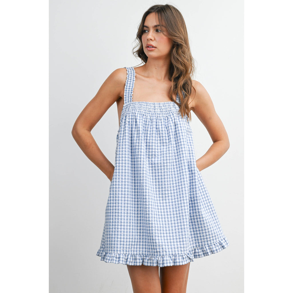 Back-Tie Smocked Yoke Ruffle Hem Dress - BMD8060
