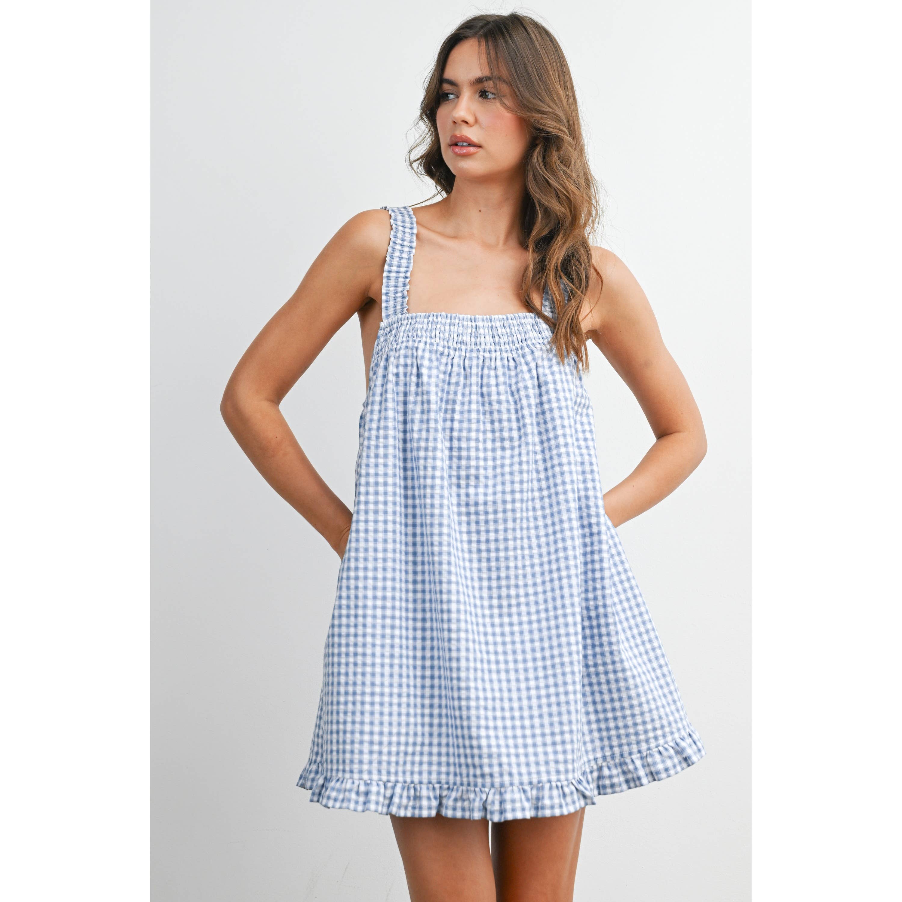 Back-Tie Smocked Yoke Ruffle Hem Dress - BMD8060