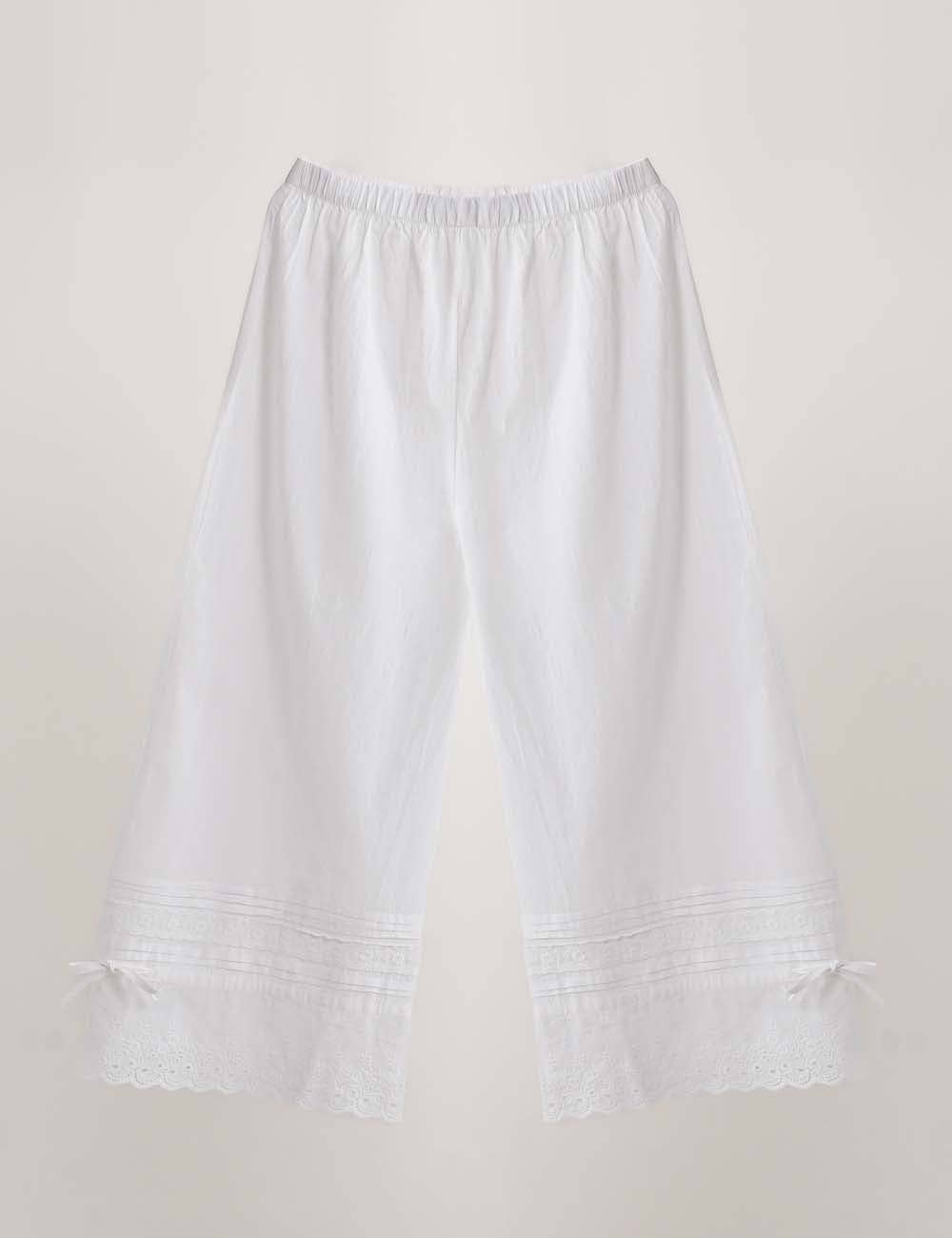 Ladies Solid Color Elastic Waist Eyelet Drawstring Bloomer Pants