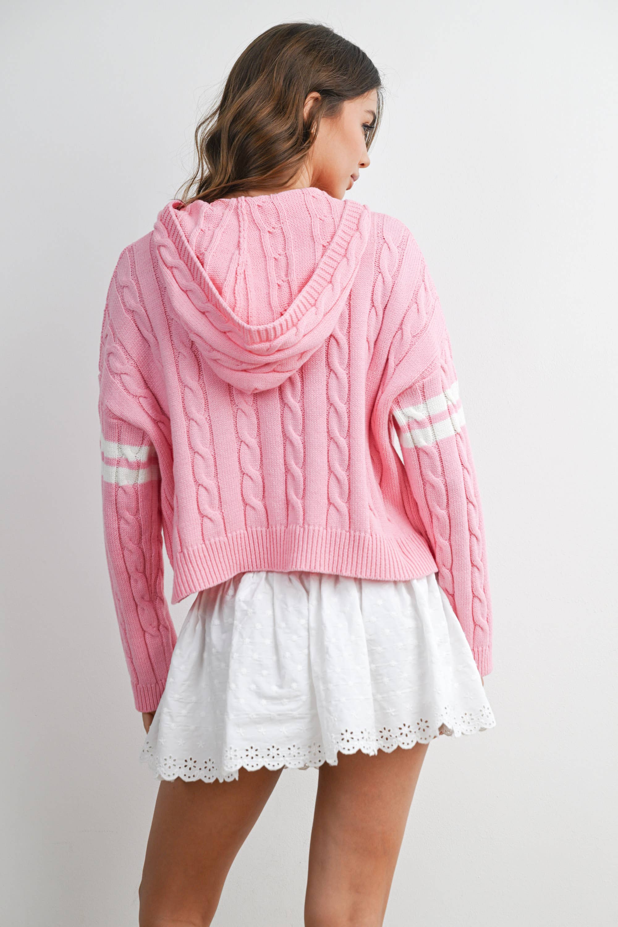 Cable Knit Zip-Up Hoodie Cardigan - BMC8196