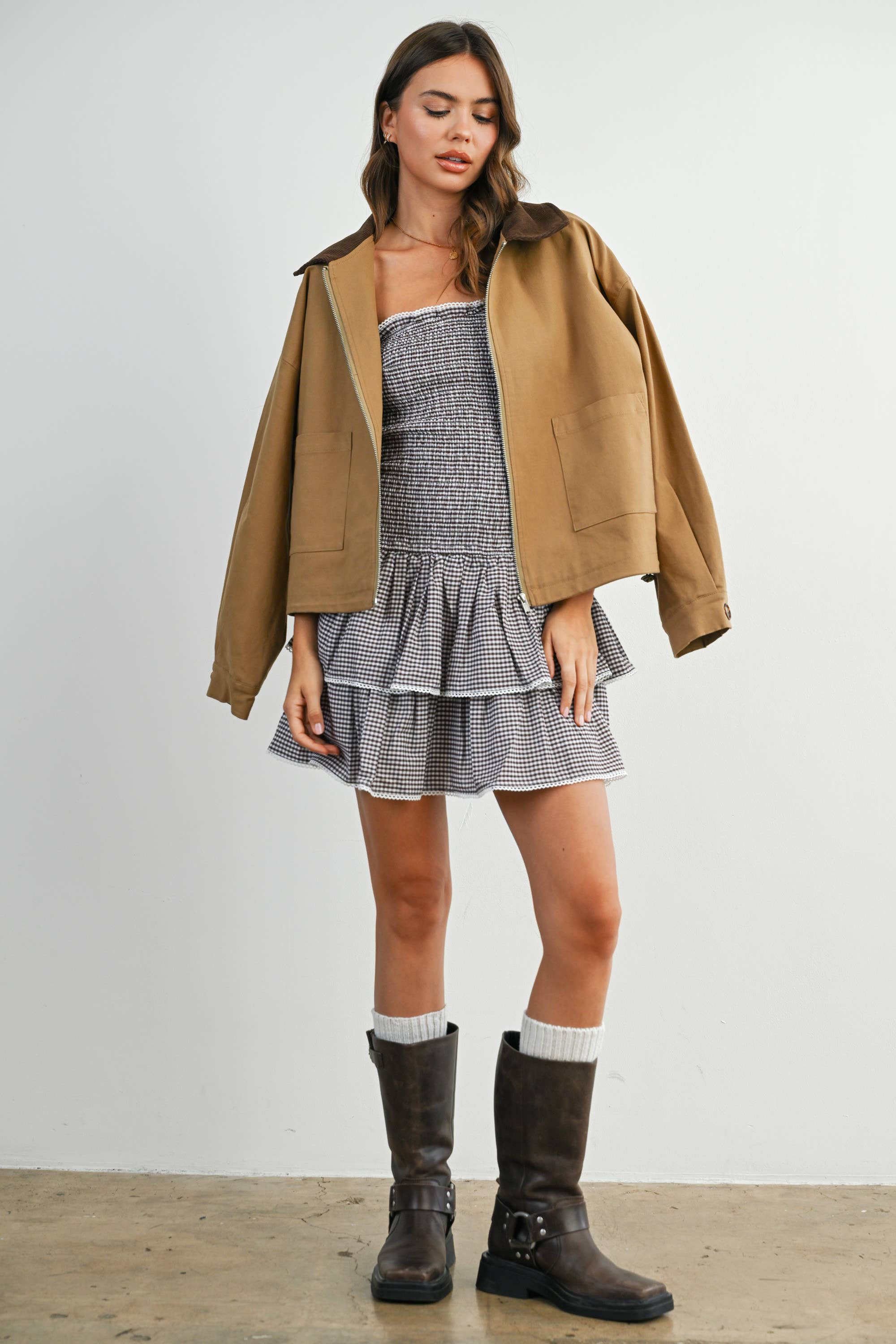 Collared Zip-Up Drawstring Jacket - BMJ7825