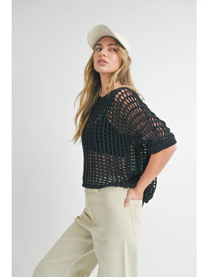 Talia Light Weight Net Patterned Knit Top