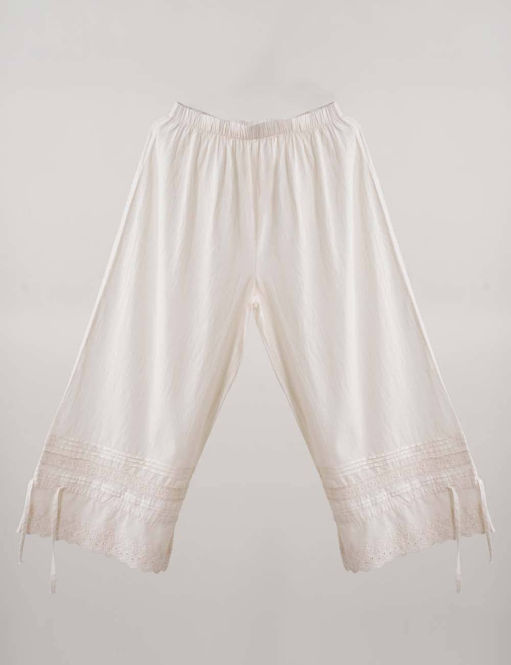 Ladies Solid Color Elastic Waist Eyelet Drawstring Bloomer Pants