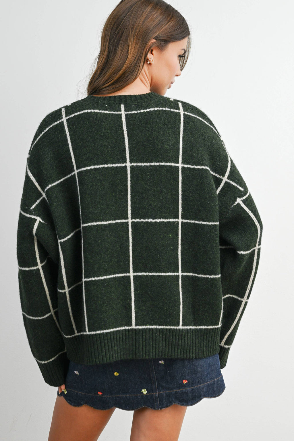 Checkered Crew Neck Knit Sweater - BMW8077