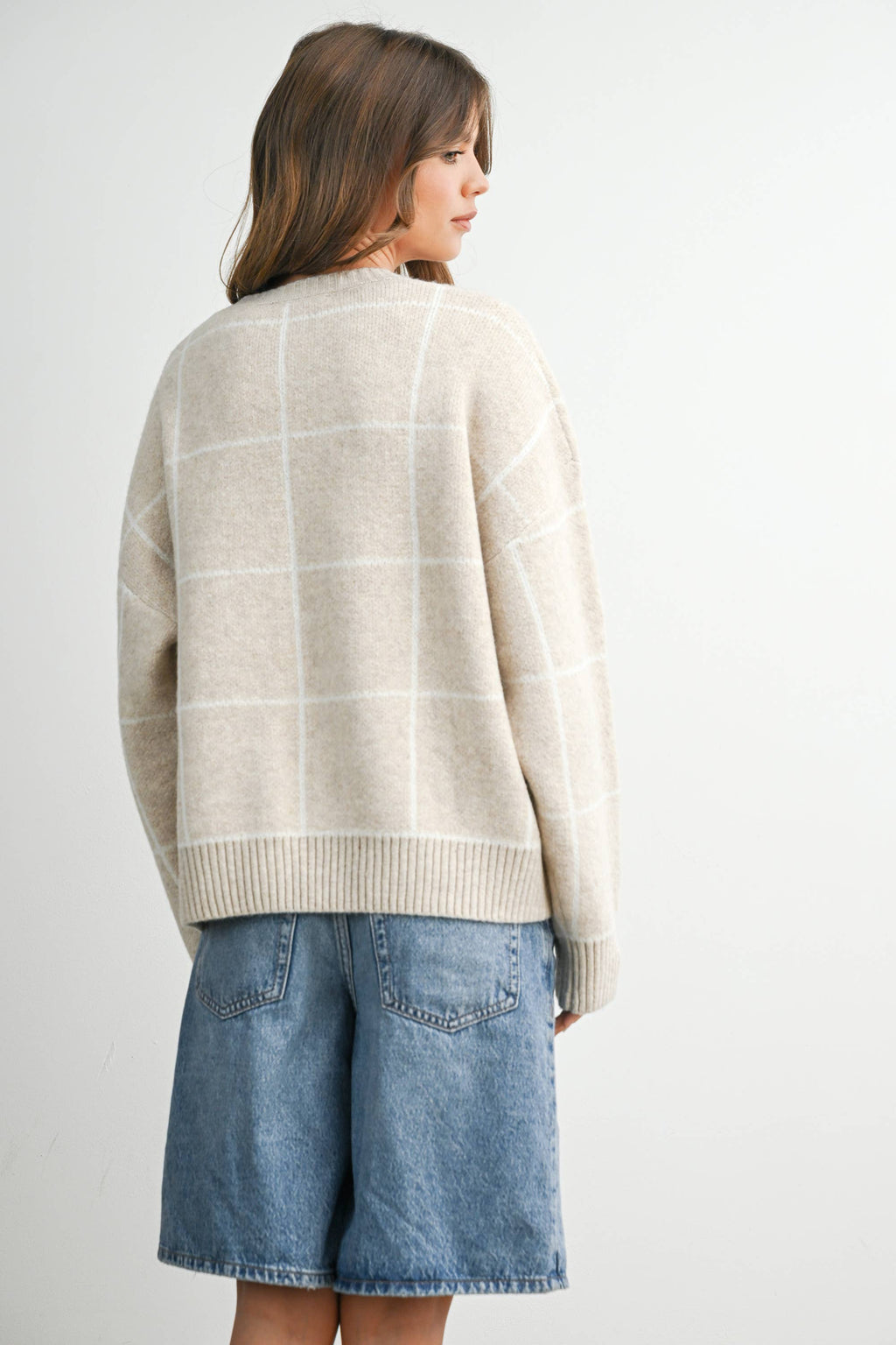 Checkered Crew Neck Knit Sweater - BMW8077