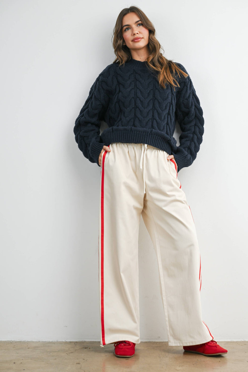 Striped Wide-Leg Drawstring Track Pants - BMP8039
