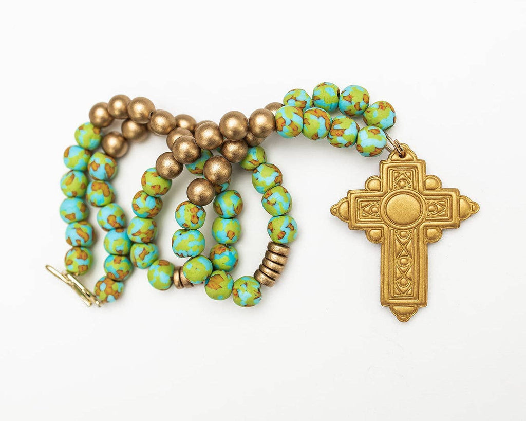 34" Rainforest Green Glass with Mary Cross