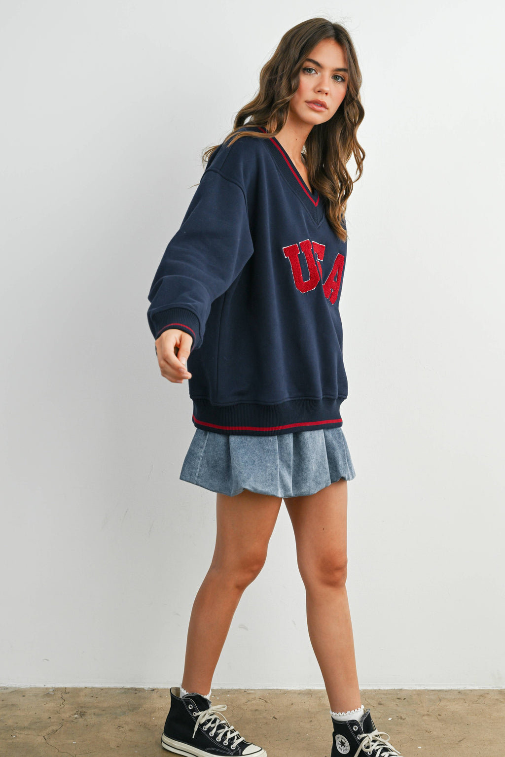 Crew Neck Graphic Long Sleeve Top - BMT7829